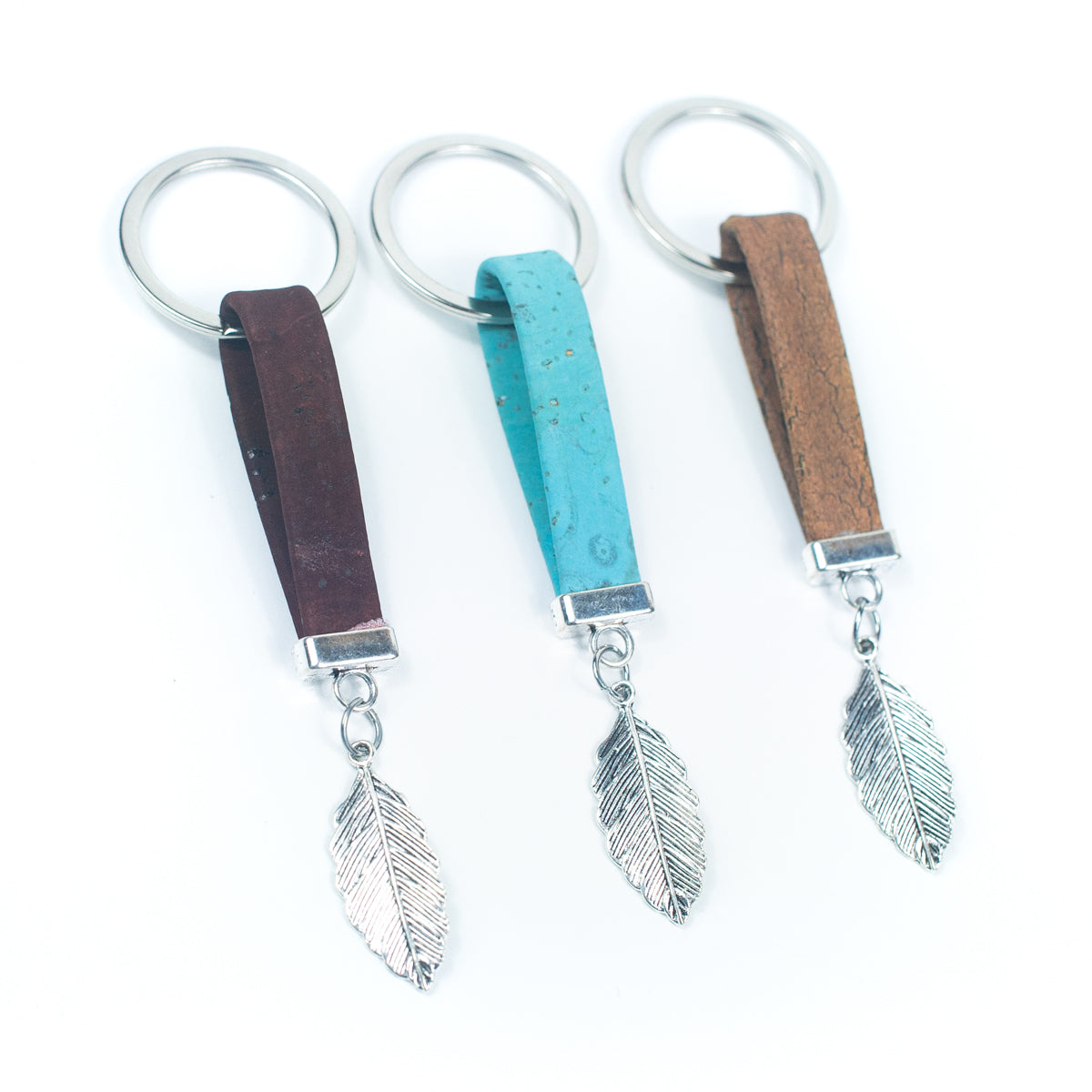 Cordon plat en liège de couleur naturelle de 10MM et pendentif feuilles, porte-clés en liège fait à la main I-03-D-MIX-10