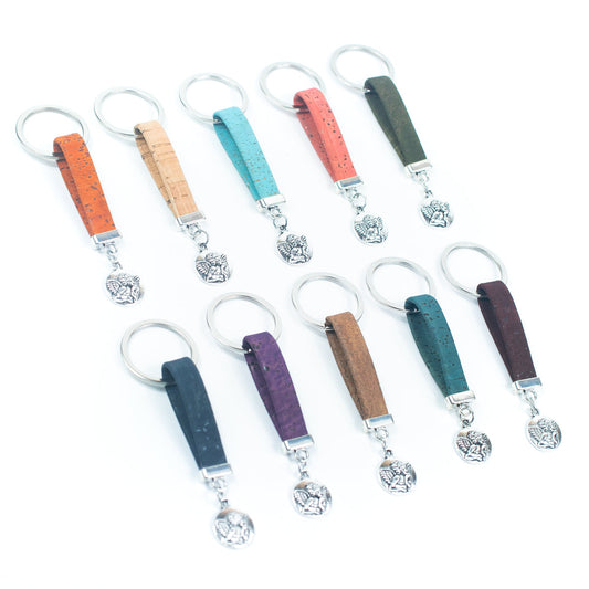Natural colored cork cord and angel pendant handmade keychain  I-0B-MIX-10