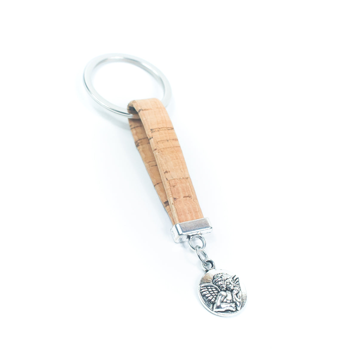 Cordon de liège de couleur naturelle et pendentif ange porte-clés fait main I-0B-MIX-10