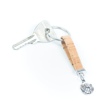 Cordon de liège de couleur naturelle et pendentif ange porte-clés fait main I-0B-MIX-10
