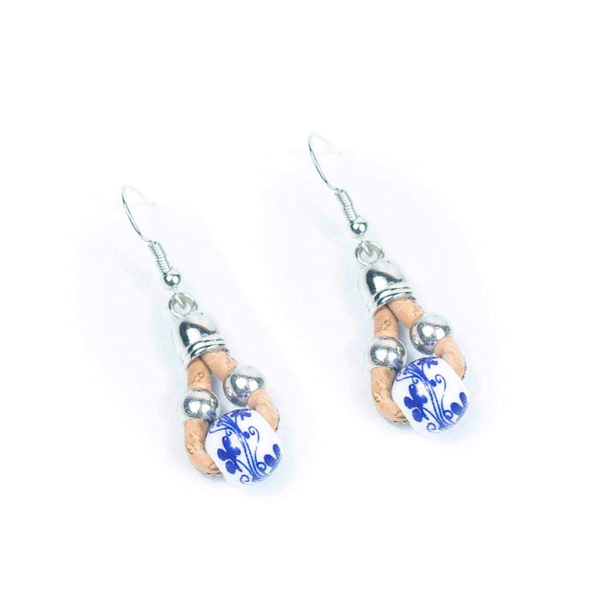 Boucles d'oreilles en liège faites à la main en perles de céramique ER-138-MIX-5 