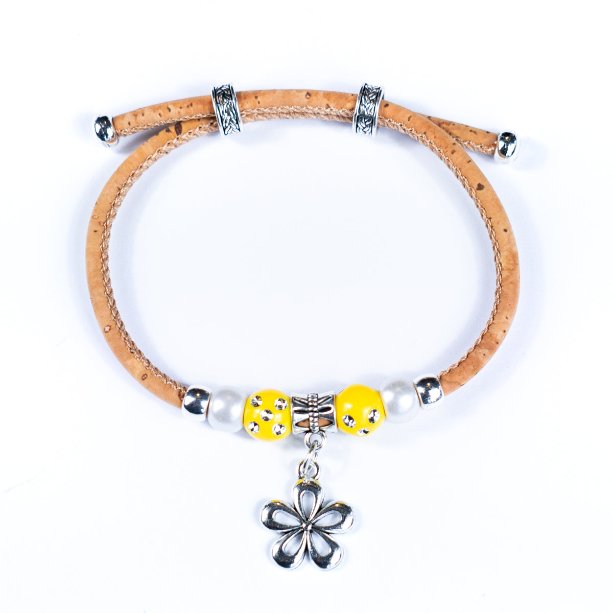 Bracelet fabriqué à la main avec fil de liège naturel et perles de porcelaine BR-482-MIX-10