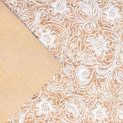 Classic Baroque Splendor White Patterned Cork Fabric COF-510