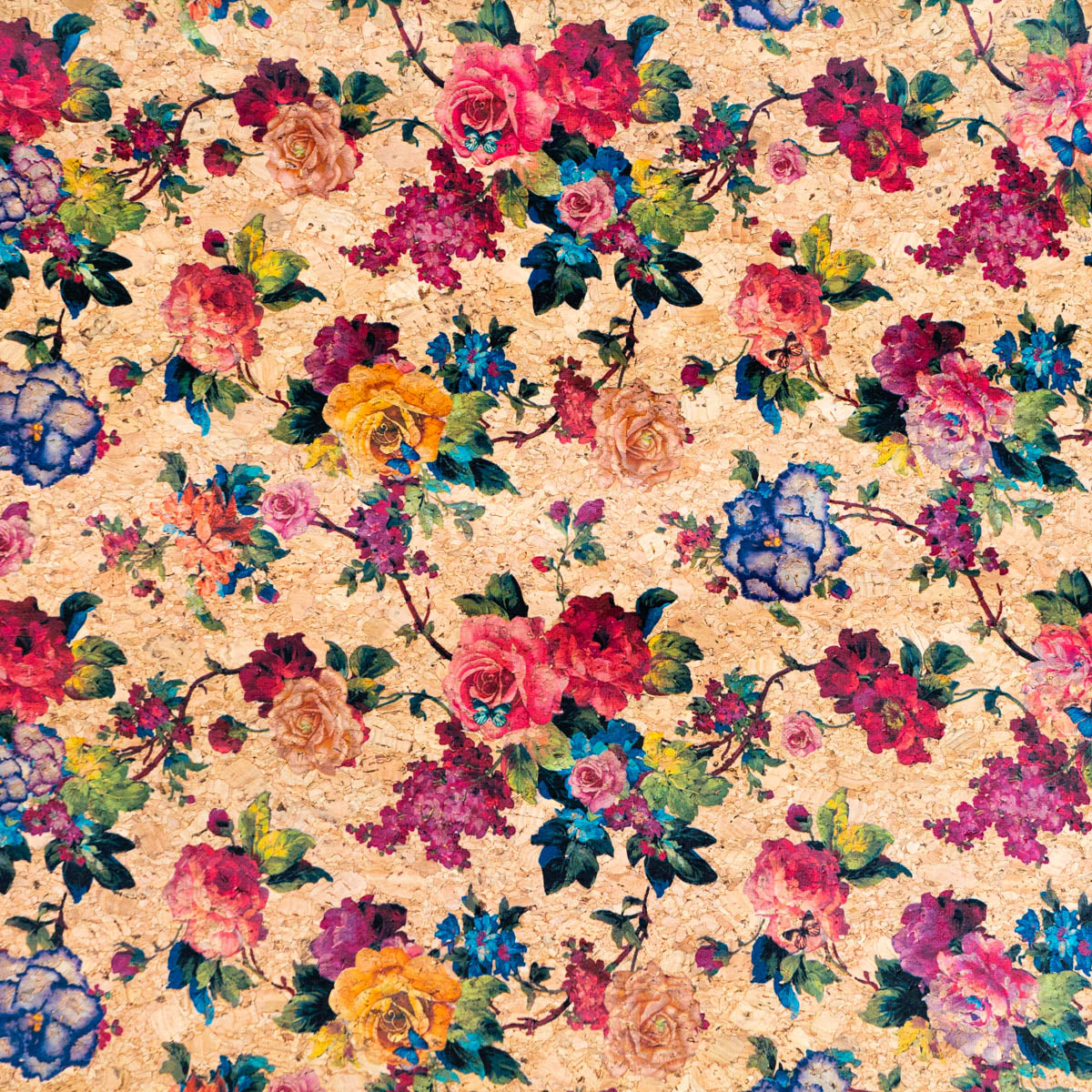 Vibrant Rose Garden Multicolored Floral Cork Fabric COF-509