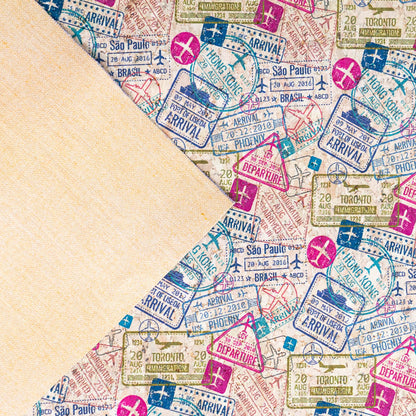 Tissu en liège à motif de timbre de passeport Global Explorer COF-507