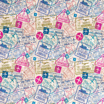 Tissu en liège à motif de timbre de passeport Global Explorer COF-507