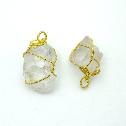 1pcs transparent gold string natural stone crystal irregular shape pendant 34x16mm jewellery jewelry finding D-3-346-M