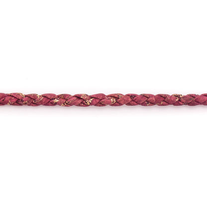 10 meters of Wine Red w/ Gold Braided 3mm Round Cork Cord COR-394
