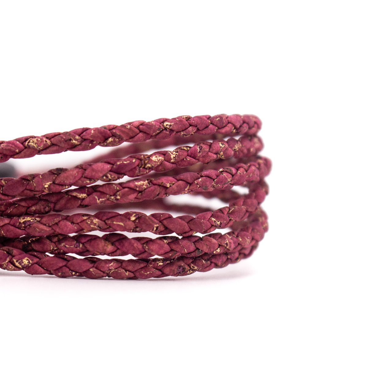 10 meters of Wine Red w/ Gold Braided 3mm Round Cork Cord COR-394