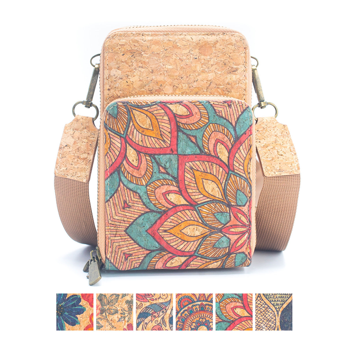 Natural Cork Vegan Crossbody Phone Bag w/ Triple Zipper Design | THE CORK COLLECTION