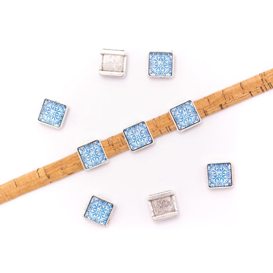 10units For 10mm flat cord slider with square Portuguese tiles for bracelet finding（14mm*14mm） D-1-10-224