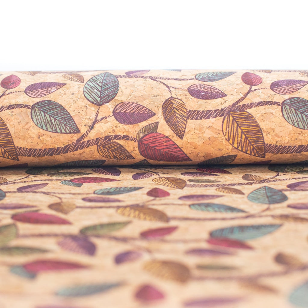 Colorful Leaves Natural Cork Fabric Cof-204-A Cork Fabric