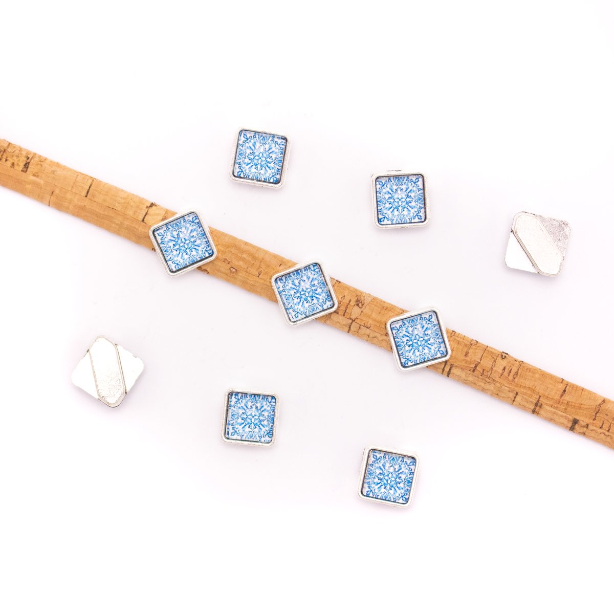 10units For 10mm flat cord slider with square Portuguese tiles for bracelet finding（12mm*12mm） D-1-10-222