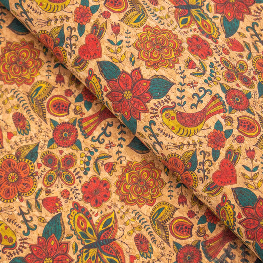 Butterfly & Flower Cork Fabric COF-306
