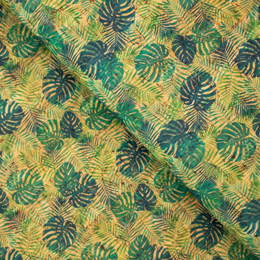 Palm & Areca Palm Leafs Pattern Cork Fabric COF-244