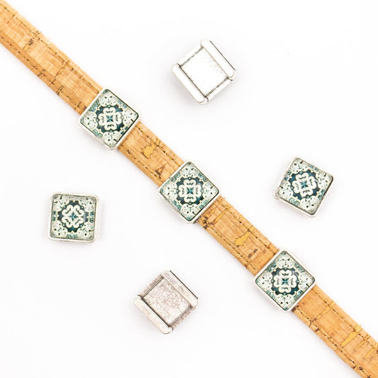 10 unités pour curseur de cordon plat de 10 mm avec carreaux portugais carrés pour la recherche de bracelets (14 mm x 14 mm) D-1-10-220