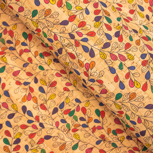 Motif de feuilles de fleurs de vigne en tissu de liège COF-285