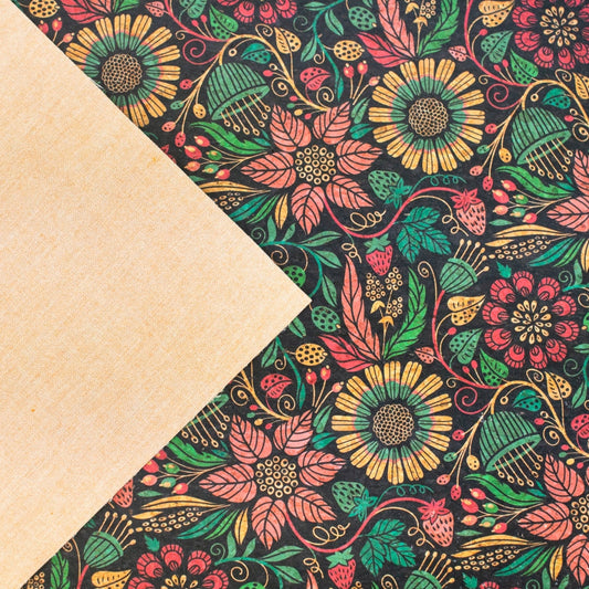 Enchanted Garden: Vibrant Floral Patterned Cork Fabric Cof-485 Cork Fabric