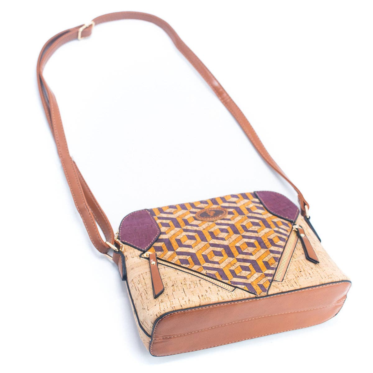 Cork Lady's Crossbody Bag w/ Stylish Floral Print & Diagonal Zipper Accents | THE CORK COLLECTION