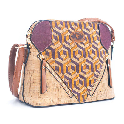 Cork Lady's Crossbody Bag w/ Stylish Floral Print & Diagonal Zipper Accents | THE CORK COLLECTION