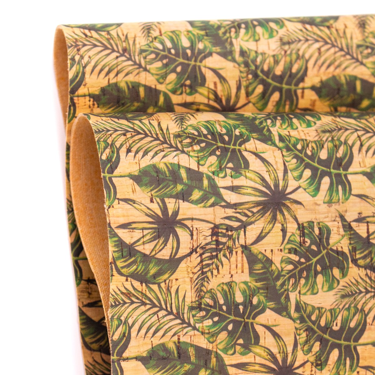 Green Plantain Leaves Pattern Cork Leather Fabric COF-259