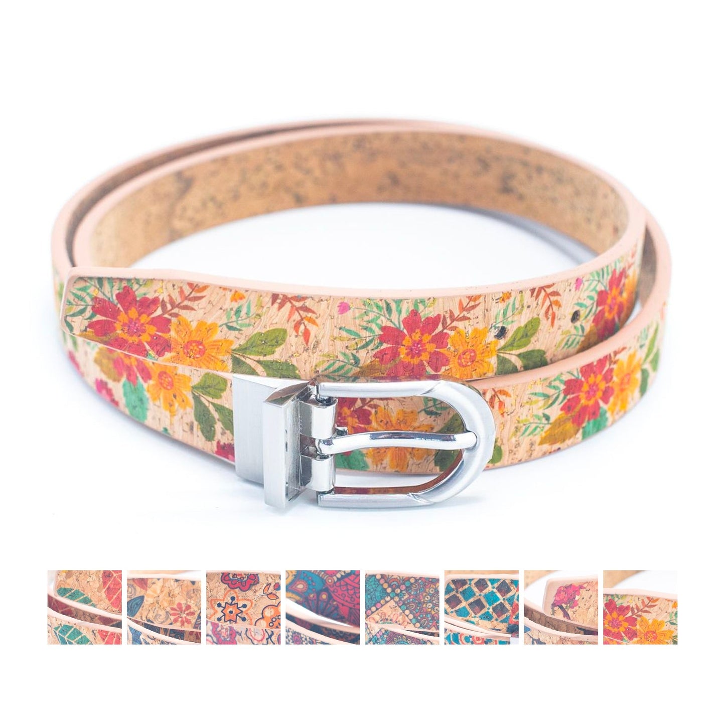 Floral Print Cork Women's Belt w/ Adjustable Buckle | THE CORK COLLECTION