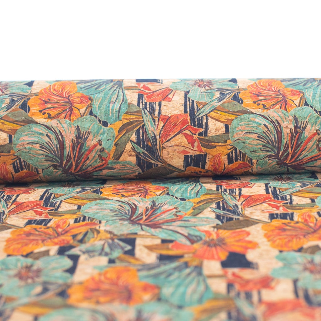 Lilies & Flowers Pattern Cork Fabric-Cof-268-A Cork Fabric