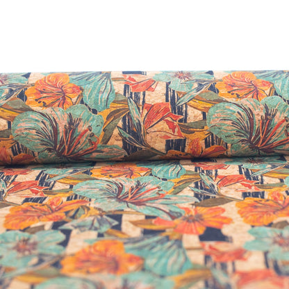 Lilies & Flowers Pattern Cork Fabric-Cof-268-A Cork Fabric