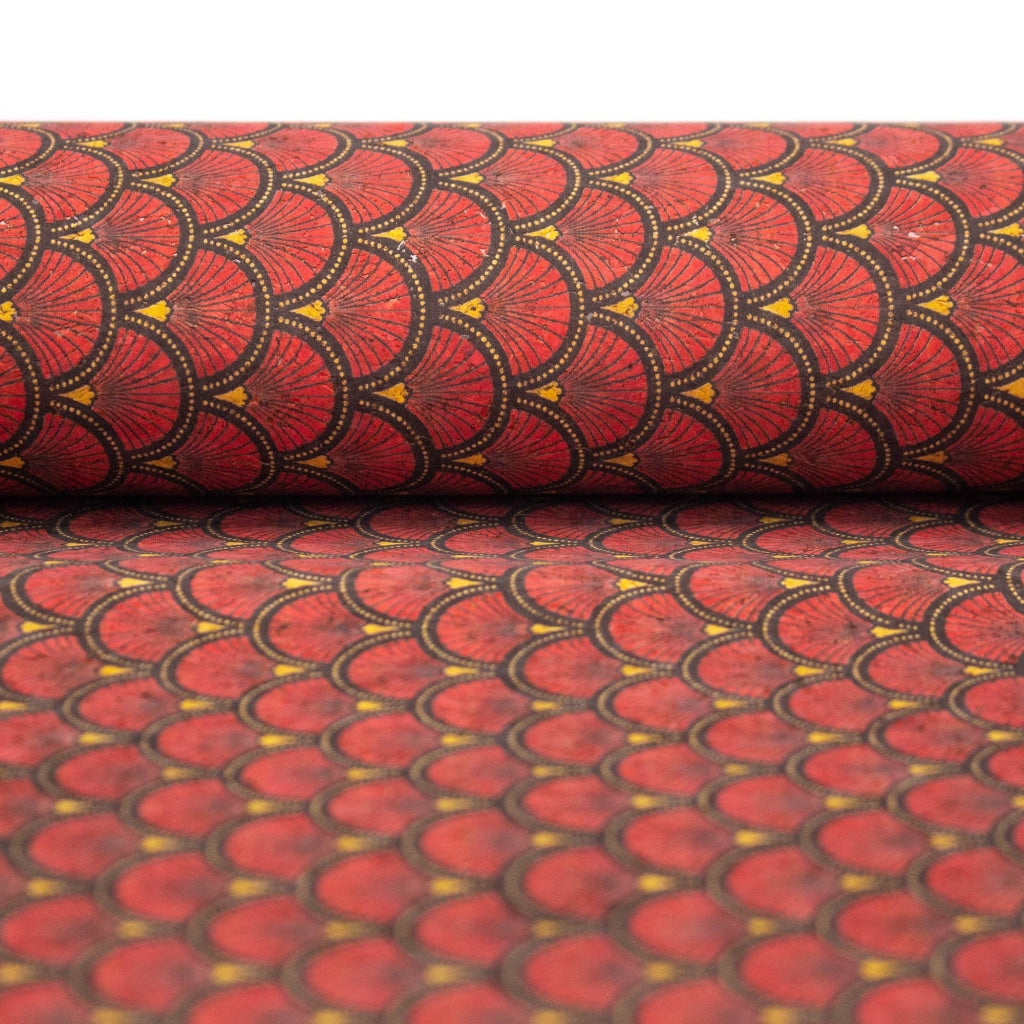 Red Fan Leaf Patterned Cork Fabric Cof-290 Cork Fabric