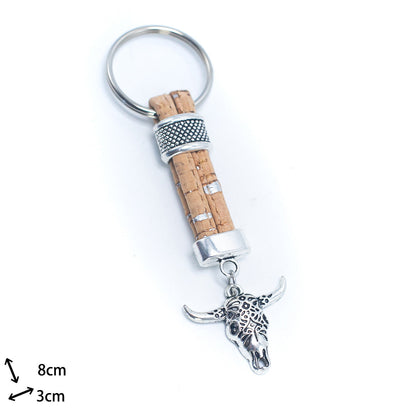 Pendentif en liège naturel et tête de taureau, porte-clés fabriqué à la main I-085-MIX-10