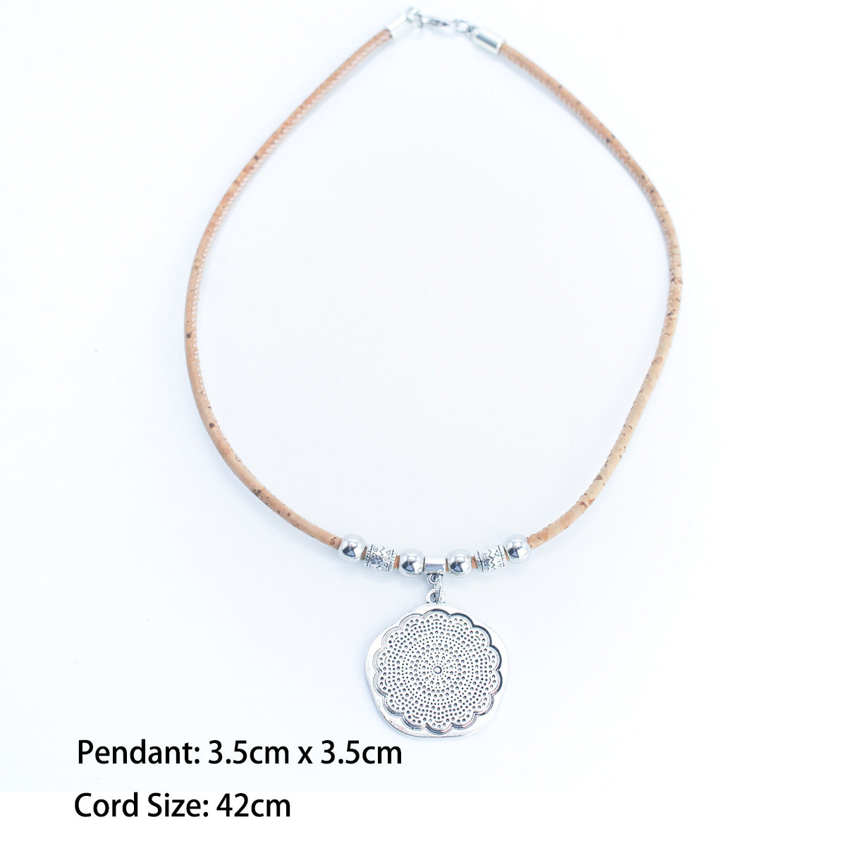 round flower pendant with Cork Necklace N-005