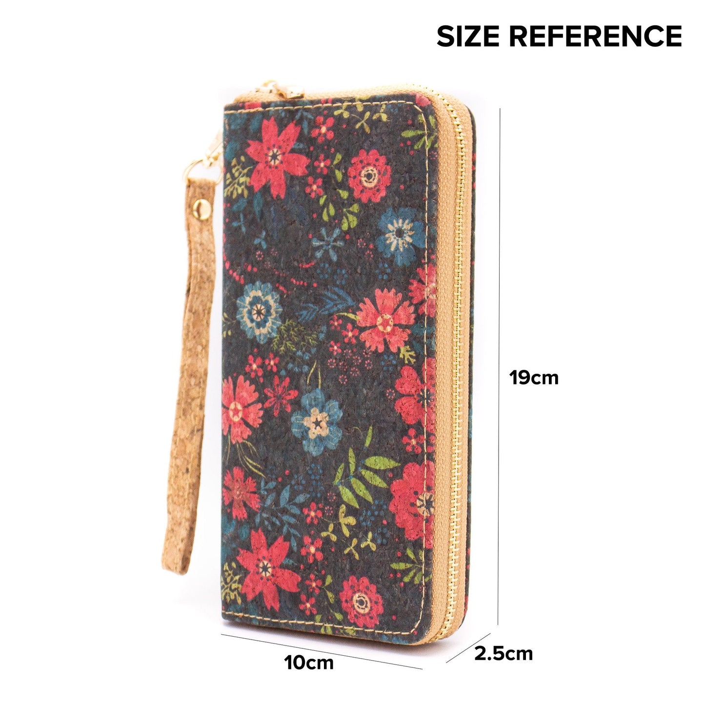 Vegan Natural Cork Women's Zipper Wallet w/ Flower Pattern | THE CORK COLLECTION
