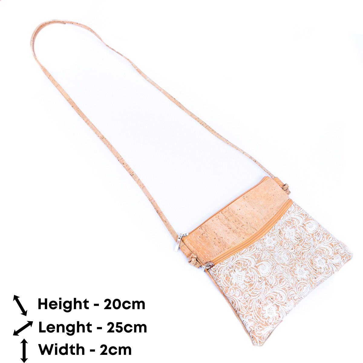 White Print Stitching Cork Zipper Crossbody Bag | THE CORK COLLECTION