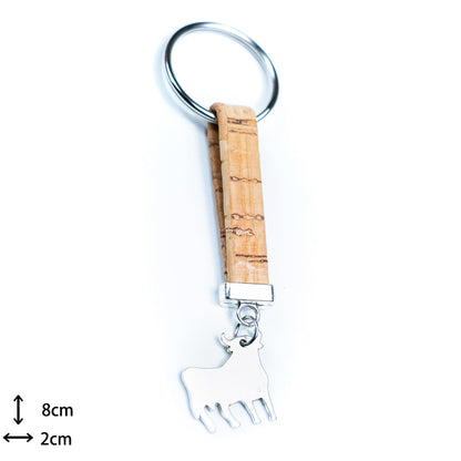 10MM Flat Natural Colored Cork Cord & Bull Pendant Handmade Cork Keychain I-04-B-MIX-10