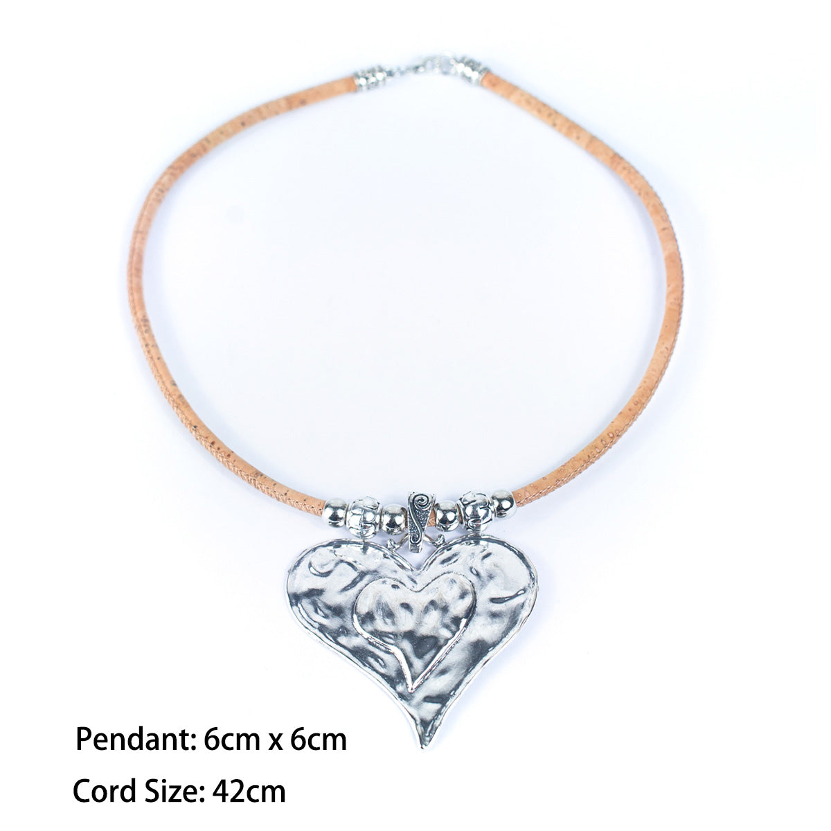 5MM round Colored cork with heart handmade women's cork necklace NE-1039-MIX-5